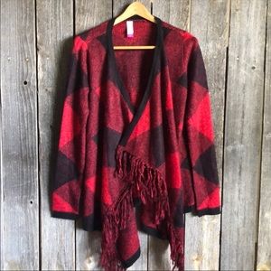 Buffalo plaid open poncho wrap medium